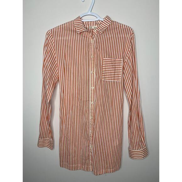 For Love & Lemons Orange Striped Cinched Back Button Up Tunic Mini Dress - Picture 1 of 4